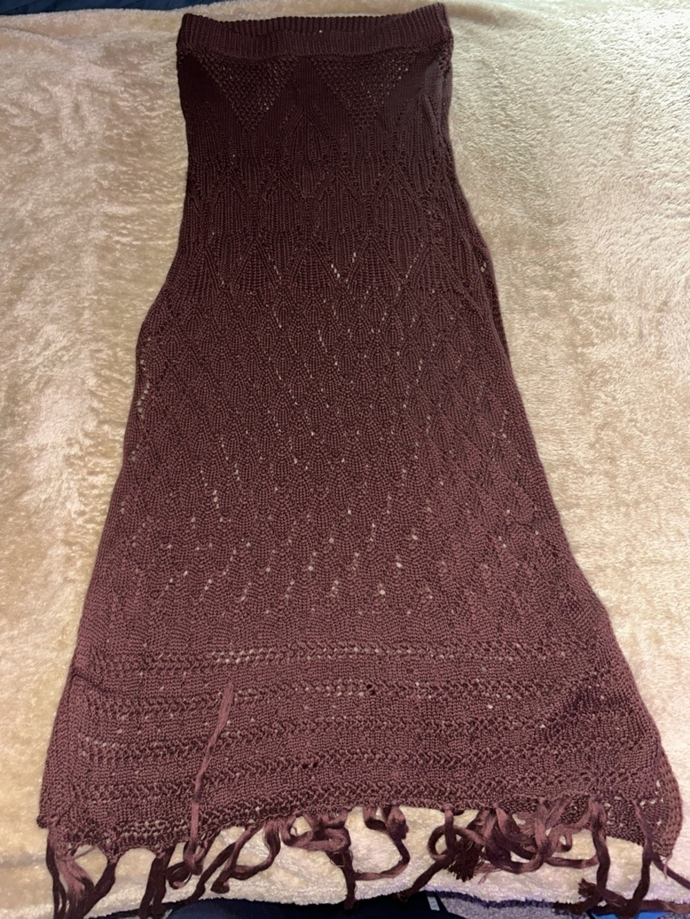 House of Harlow 1960 Brown Knit Fringe Maxi Dress